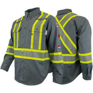 Grey FR / Arc Flash Work Shirts w/4" Segmented Striping by Atlas Workwear - Style 4044GR