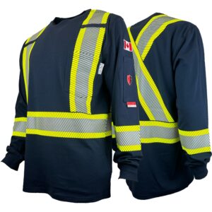 Navy Blue FR / Arc Flash Long Sleeve T-Shirts w/4"Segmented Striping by Atlas Workwear - Style 4074NB