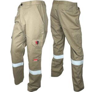 Khaki FR / Arc Flash Cargo Pants w/2" Hi Vis Striping by Atlas Workwear - Style 4052KK