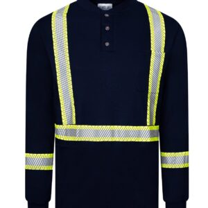 Navy Frontline 6.9 oz Henley With Segmented Striping by IFR Workwear Style 662